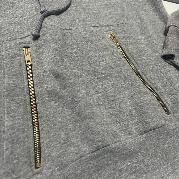 Rare Aviator Nation Gray Pullover Hoodie with Velvet Stripes and Zipper Pouch - Picture 9 of 10